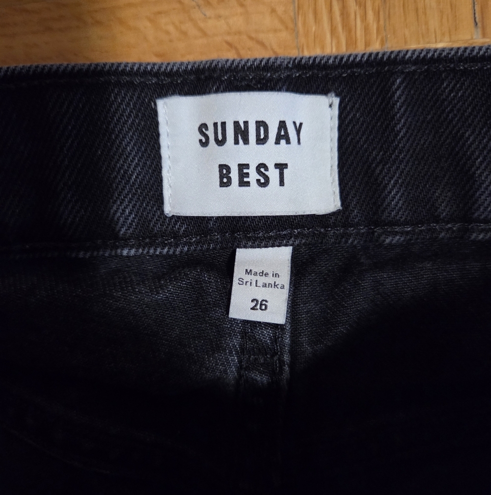 🎉 3/$60 Aritzia Sunday Best Black High-Waisted Straight Leg Denim Jeans Size 26 - Picture 4 of 10